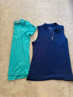 Nike Women's Short Sleeve Teal Top & Navy Sleeveless Zip Polo Duo